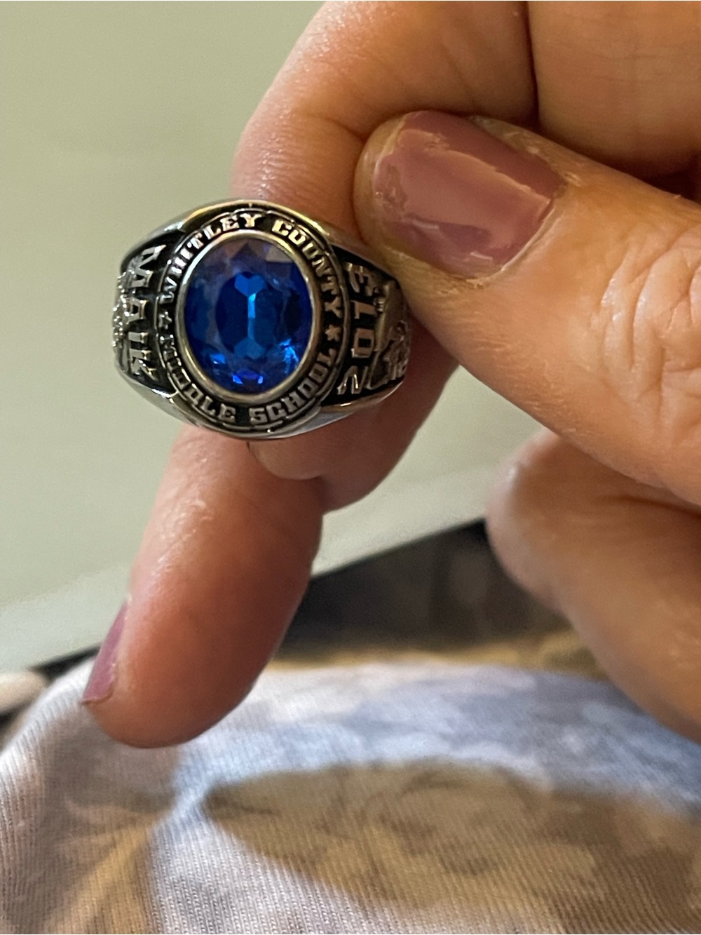 Men's Sterling-Color Blue Stone Class Ring